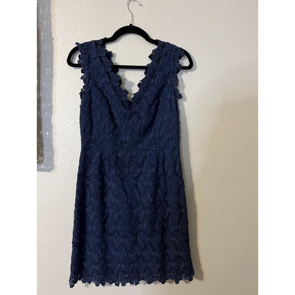 Lilly Pulitzer Dress 4 Navy Blue Cotton Sheath V Neck Back Sleeveless - Picture 9 of 11